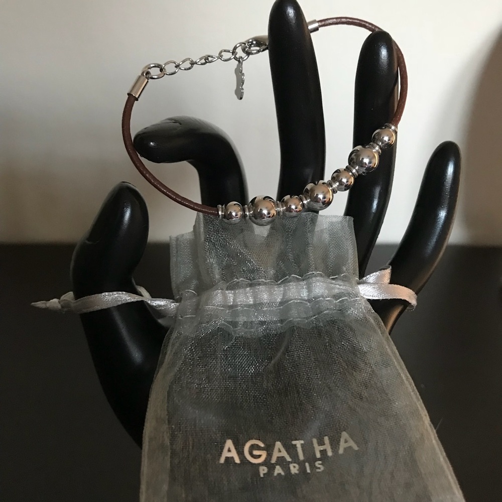 Agatha Paris Brown Leather & Silver Bead Bracelet